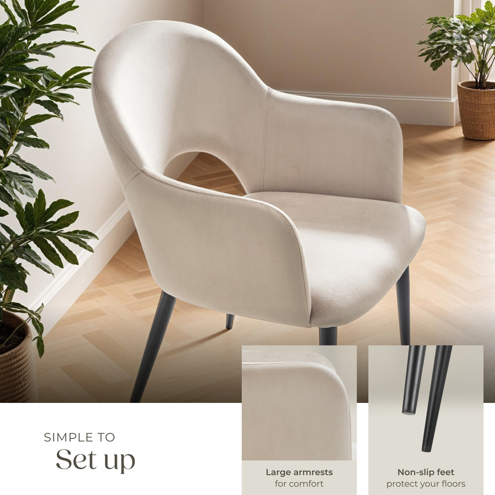 tectake Sasha Set of 4 Cream Velvet Dining Chair Image 4