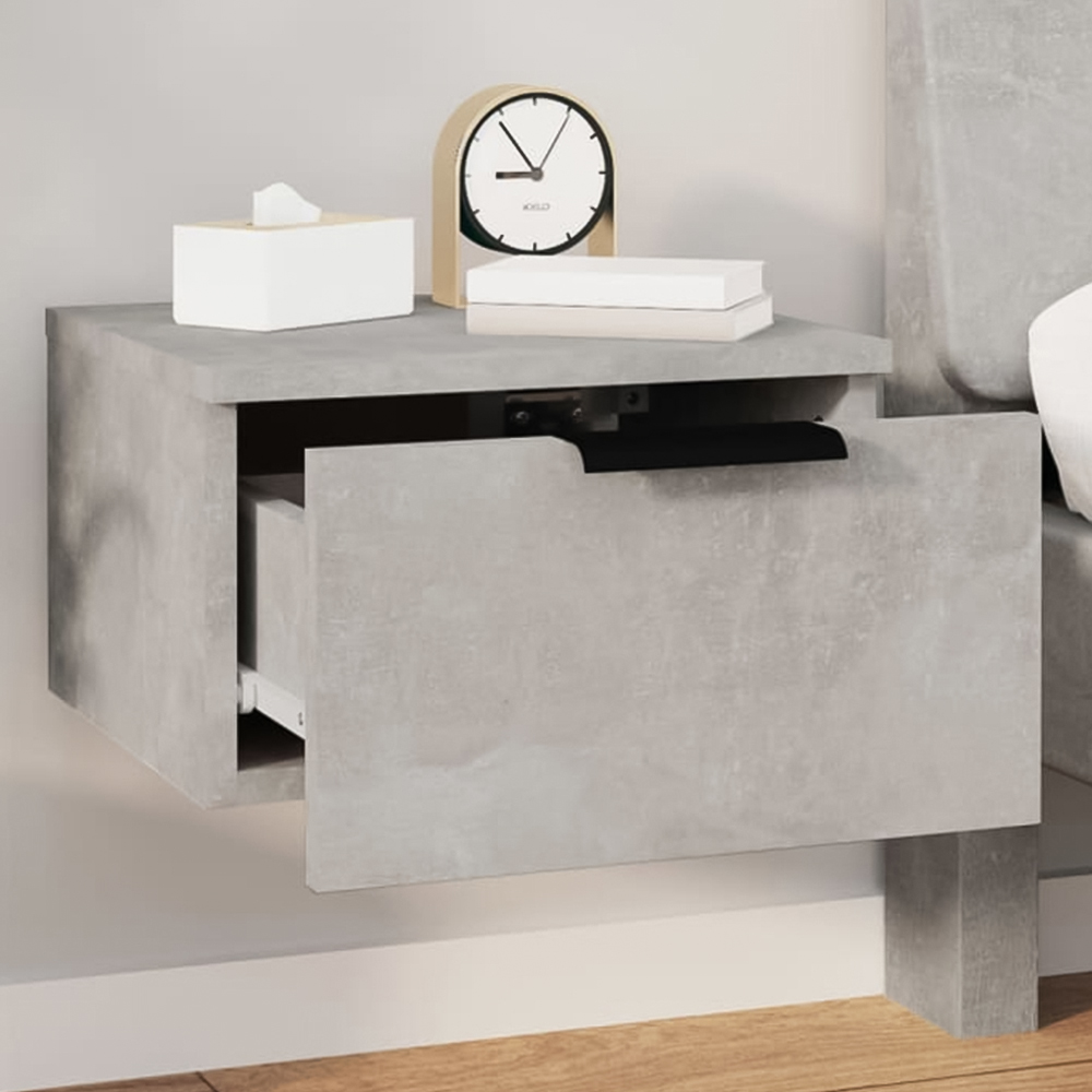 vidaXL Single Drawer Concrete Grey Wall-Mounted Bedside Cabinet Image 1