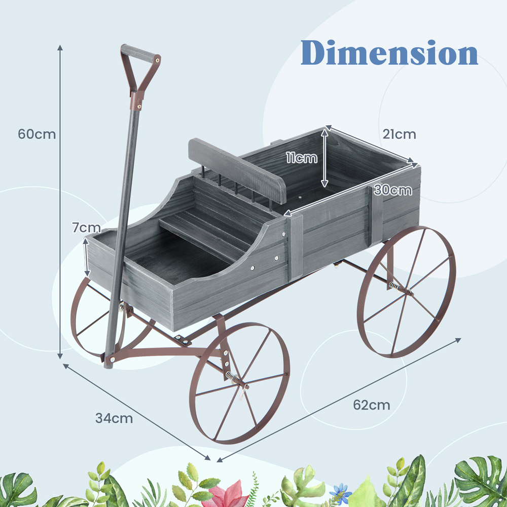 Costway Grey Wooden Wagon Flower Planter Image 9
