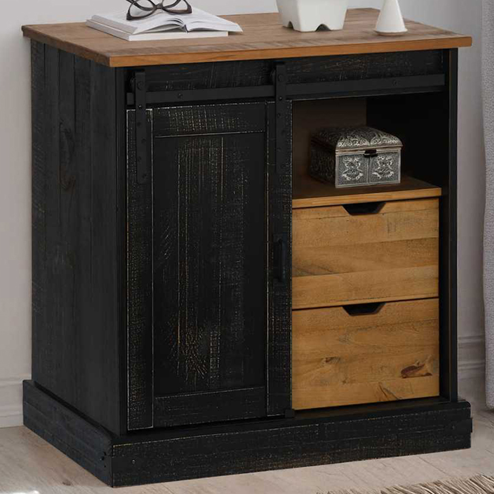 vidaXL Halden Single Door 2 Drawer Single Shelf Black Wooden Sideboard Image 1