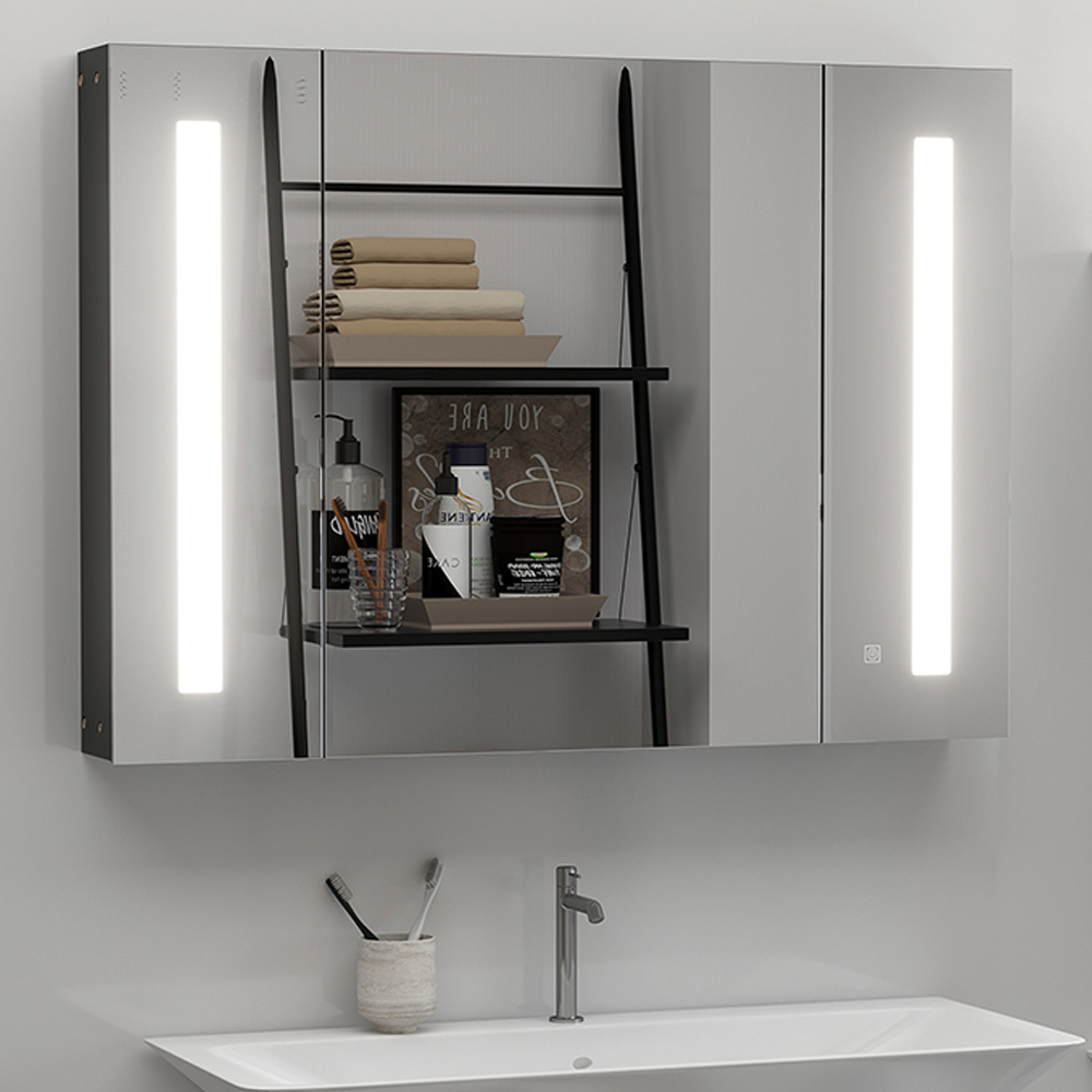 Kleankin Natural 2 Side LED Mirror Bathroom Cabinet Image 1