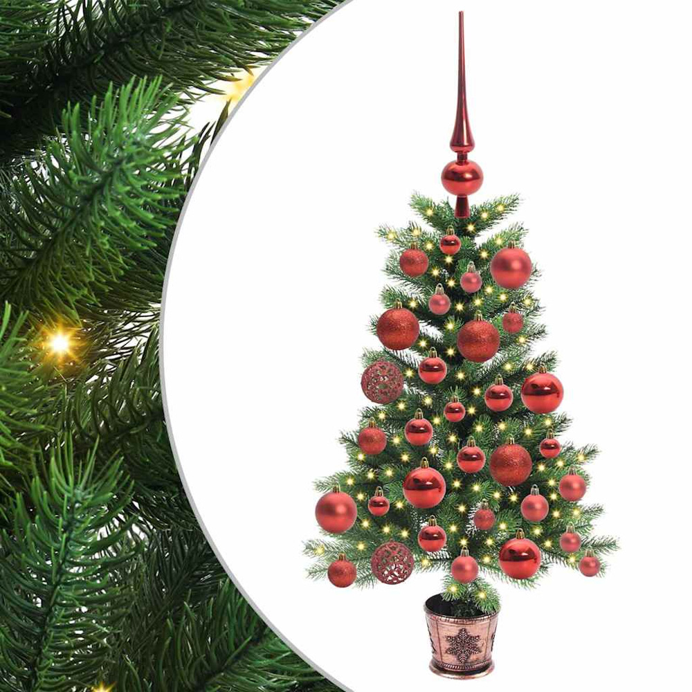 vidaXL Pre-Lit Red Baubles Green Artificial Christmas Tree 2ft Image 2