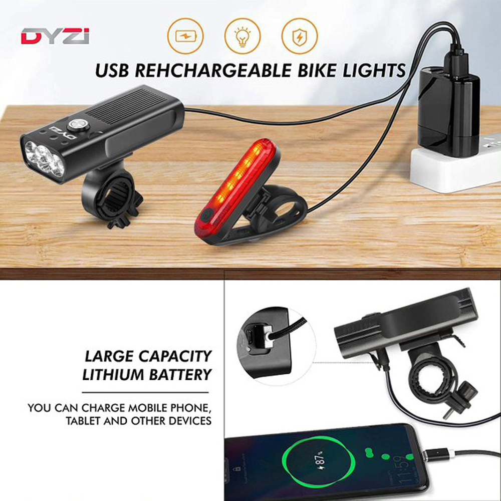 Dyzi Aluminium Rechargeable Front and Rear Bike Light Set Image 3