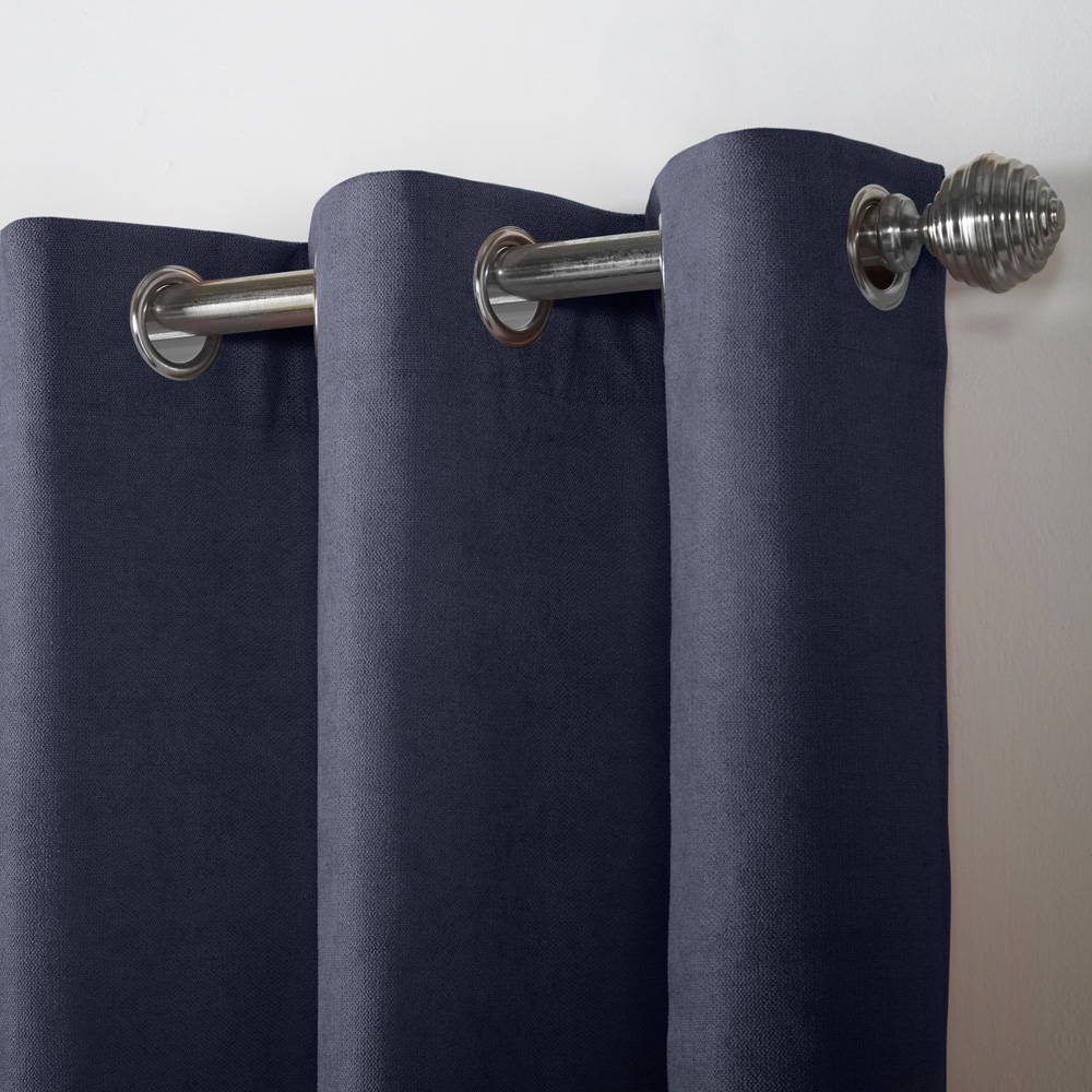 Alan Symonds Navy Velvet Chenille Ring Top Eyelet Curtains 142 x 183cm Image 3