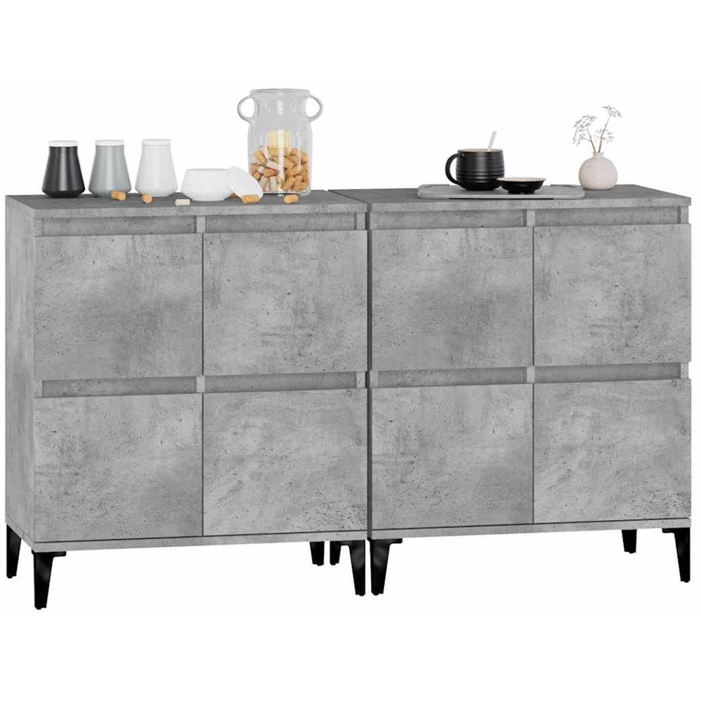 vidaXL 4 Door Concrete Grey Wooden Sideboard Set of 2 Image 3