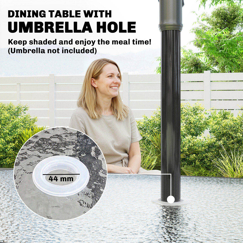Outsunny 4 Seater Glass Top Stackable Garden Dining Set with Parasol Hole Light Grey Image 7