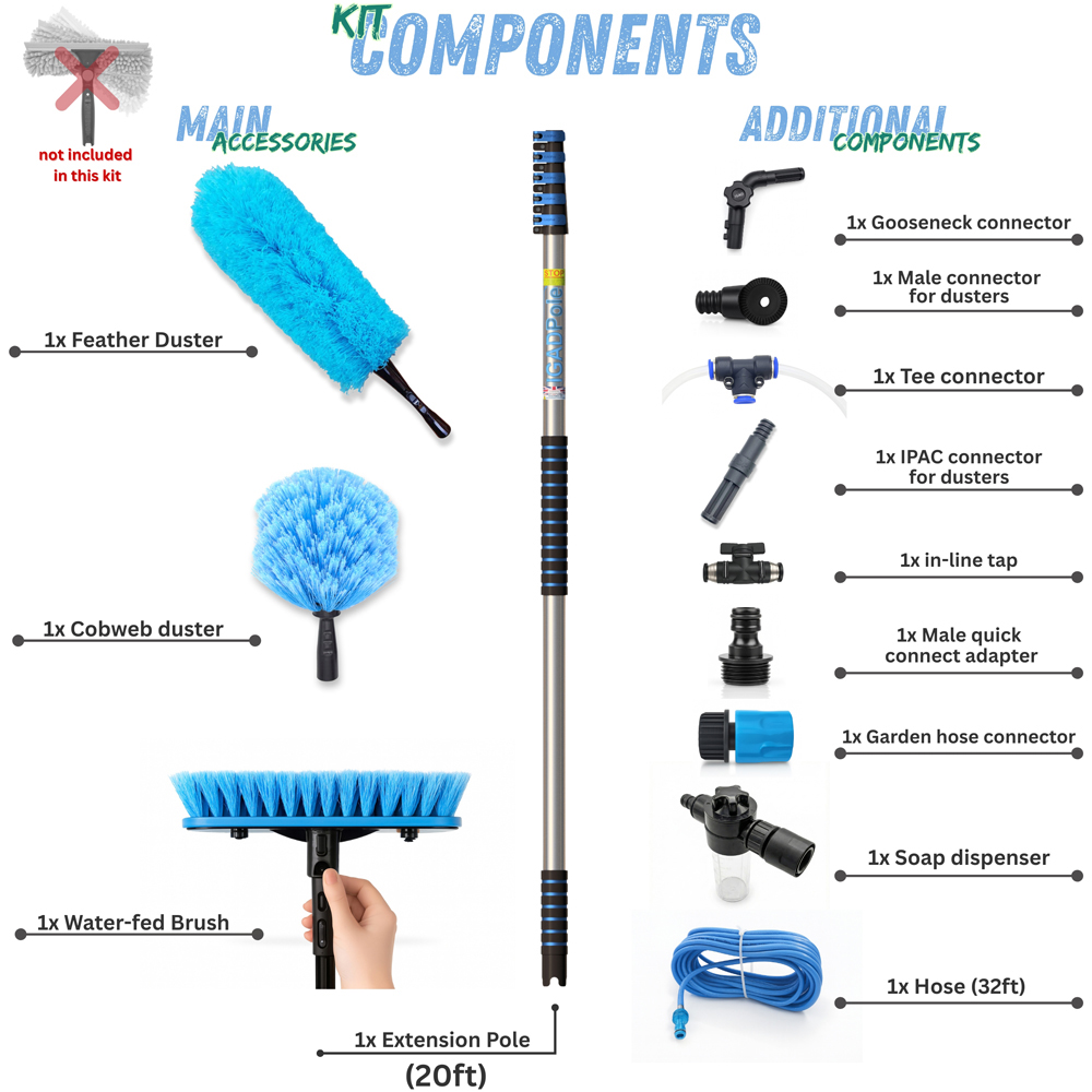 IGAD Pole Water-Fed Extension Pole Cleaning Kit with Duster and Soap Dispenser 6m Image 8