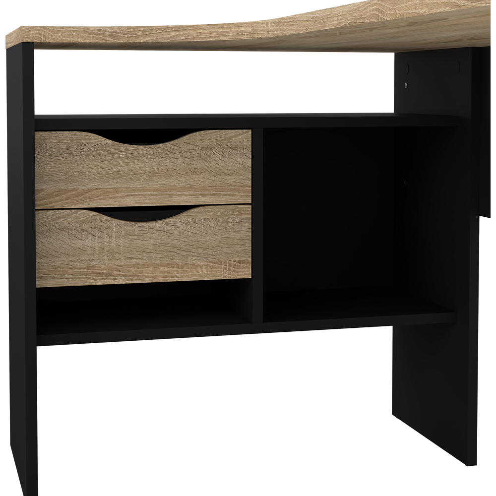 Florence Function Plus 2 Drawer Corner Desk Matt Black and Oak Image 8