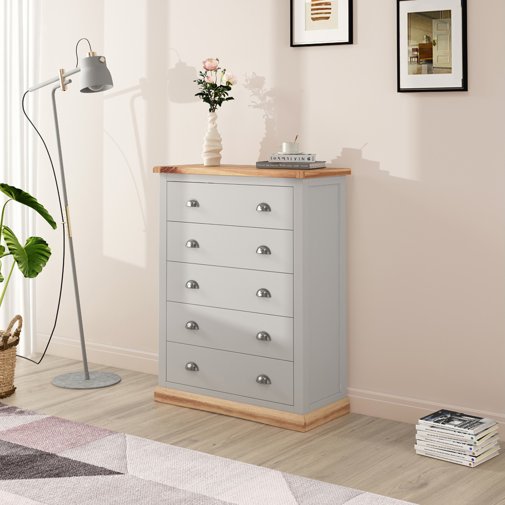 Cabinet Bits Bomporto 5 Drawer Grey Chrome Cup Handle Chest of Drawers Image 5