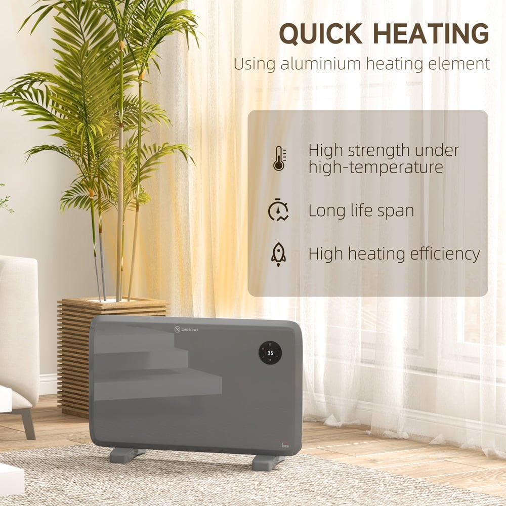 HOMCOM Grey Electric Convector Heater with LED Display and Remote Image 5