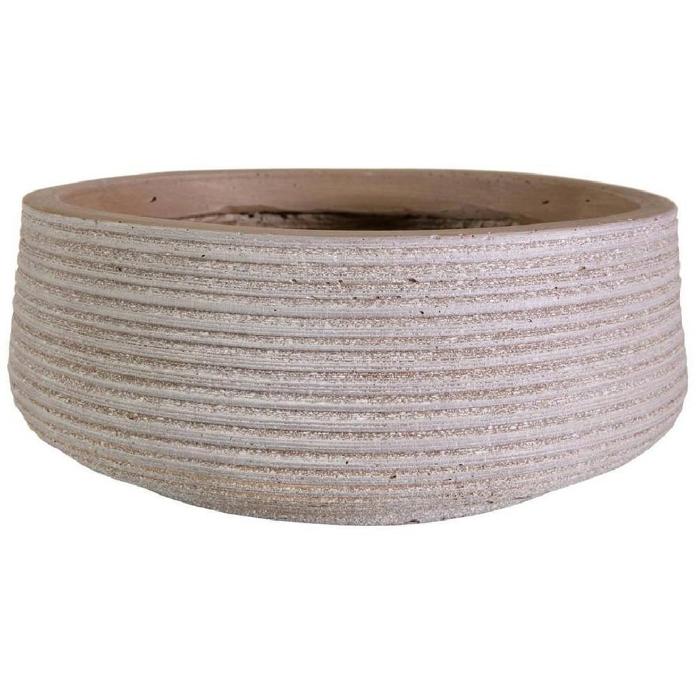 wilko Large Ribbed Taupe Light Concrete Fibrestone Outdoor Bowl Plant Pot 18cm Image 1