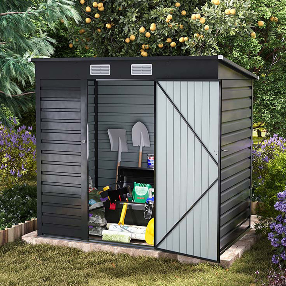 Living and Home 6.1 x 4ft Outdoor Galvanised Steel Storage Shed Black Image 2