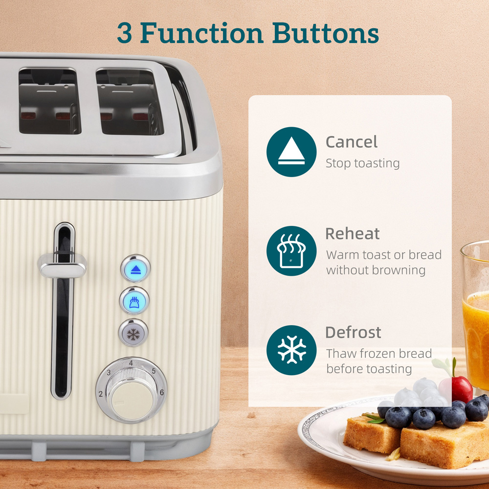 HOMCOM 800-266V70CW Cream 1.7L Rapid Boil Kettle 3000W and 4 Slice Toaster Set Image 6