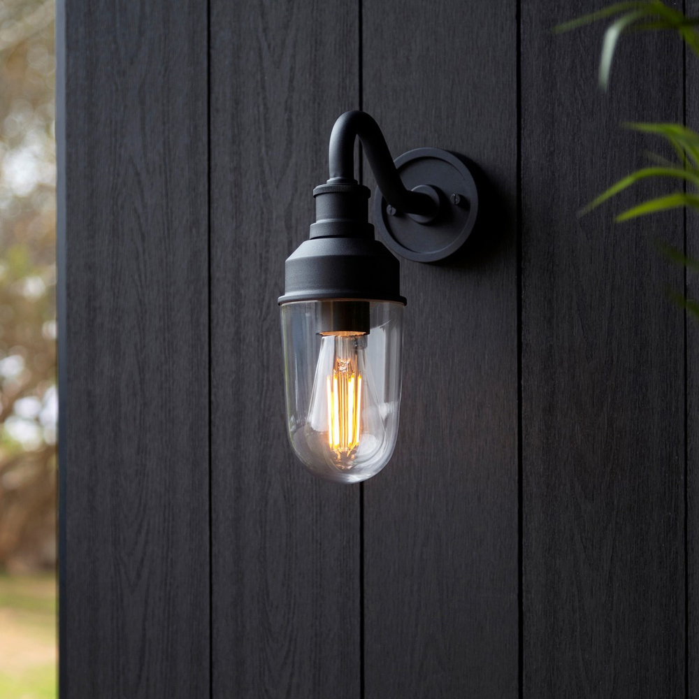 Merano Monza Matt Black Clear Glass Outdoor Wall Lantern Image 7