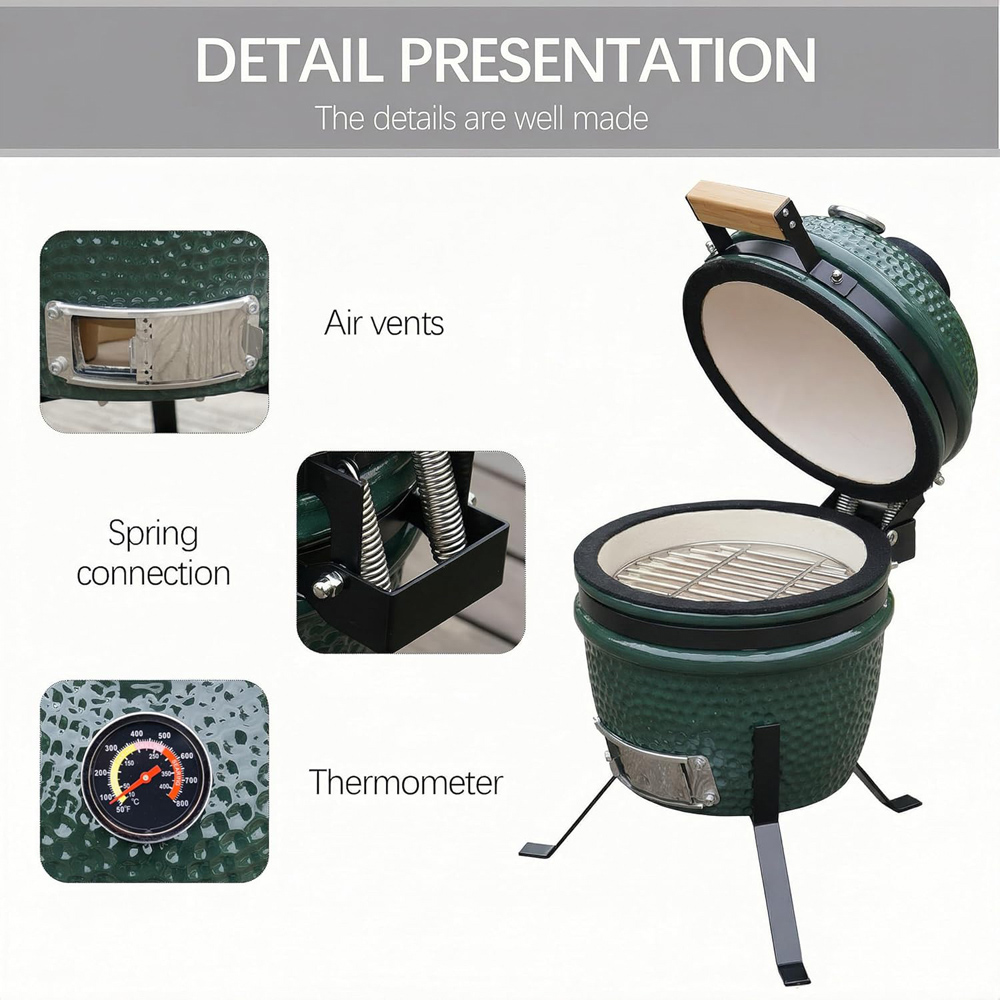 Alivio Kamado Green Portable Ceramic 13 inch Mini BBQ Grill Smoker Egg with Stand Image 6