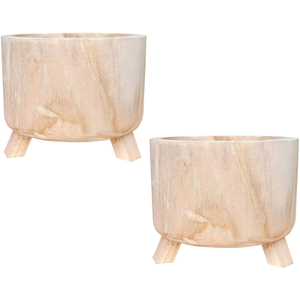LECHUZA Hortico Grower Wooden Round Indoor Plant Pot 19 x 24cm 2 Pack Image 1