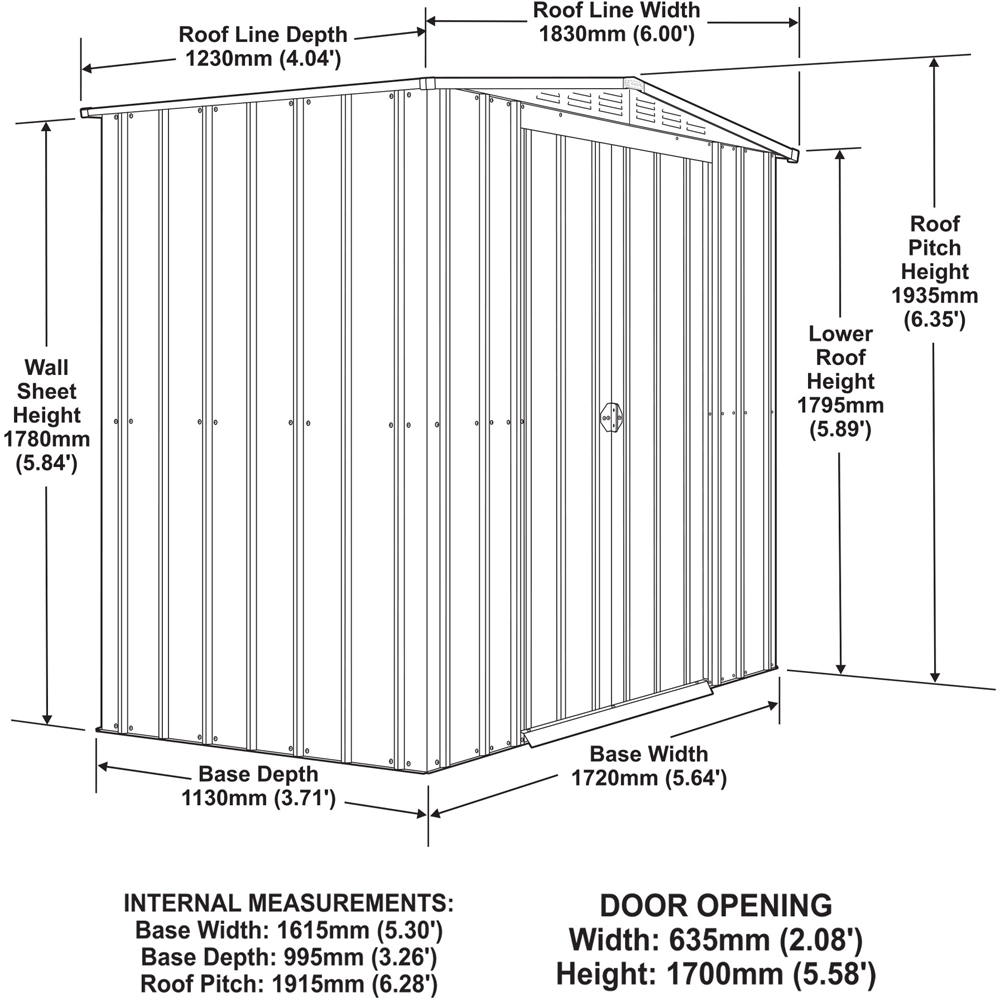 Globel 6 x 4ft 2 Door Green Metal Apex Garden Shed Image 8