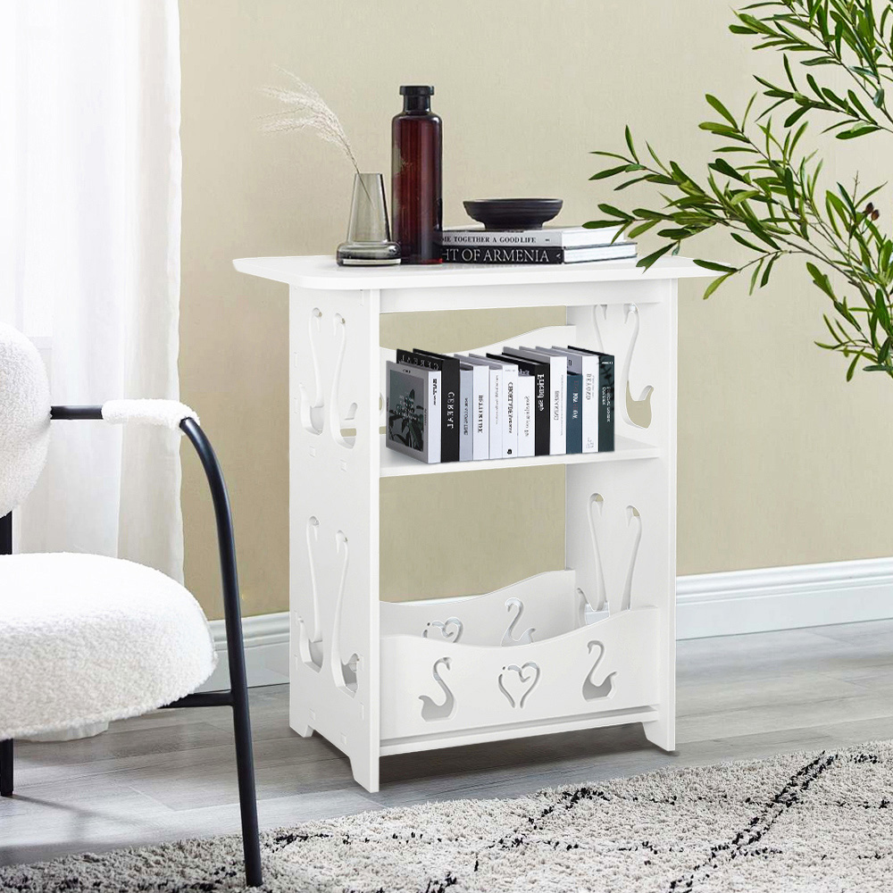 Living and Home 3 Shelf White Wooden Side Table Image 3