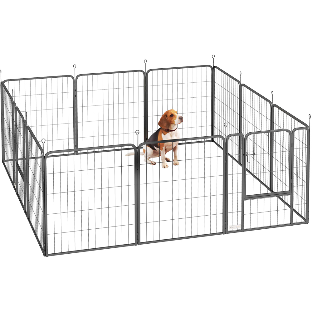 PawHut 12 Panel Black Medium Dog Pen Puppy Pen Image 3