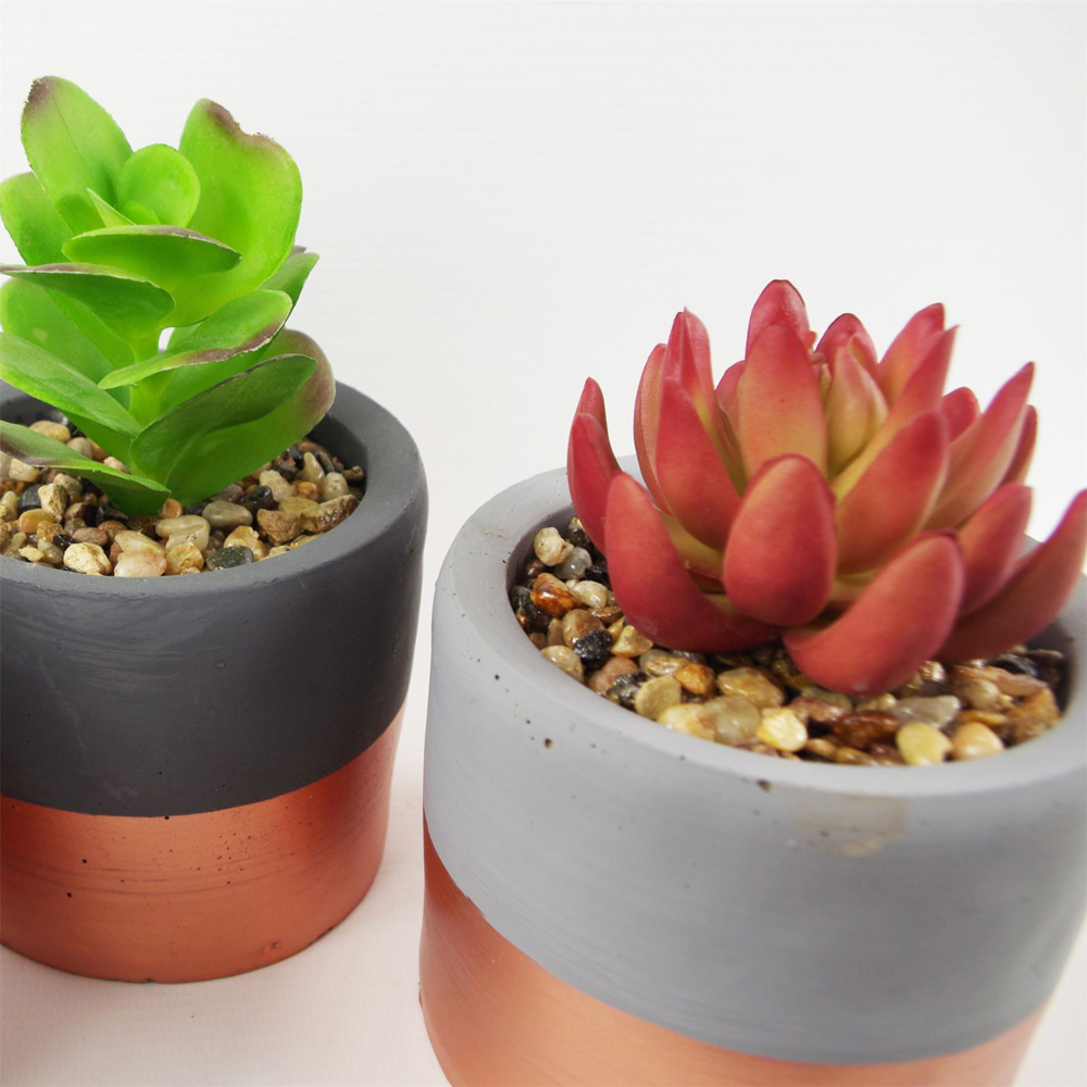 Leaf Succulent Artificial Plant with Copper Band Stoneware Mini Planter 14cm 3 Pack Image 3
