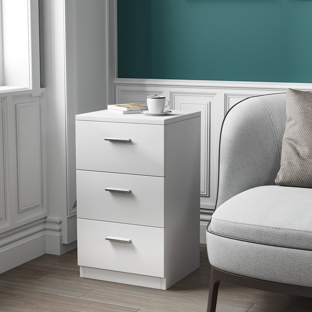 Costway 3 Drawer White Bedside Table Image 3