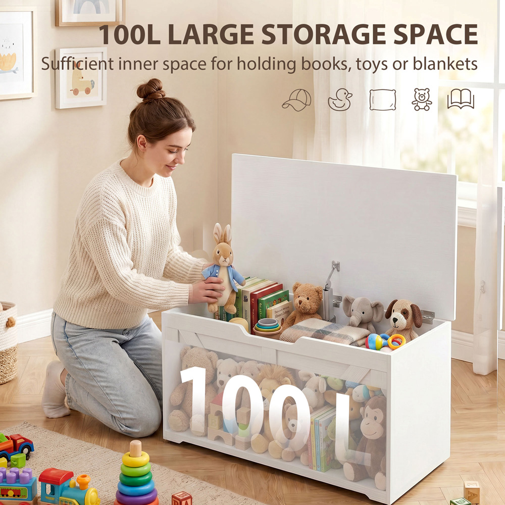 HOMCOM 100L White Storage Trunk with Safety Hinge Image 5