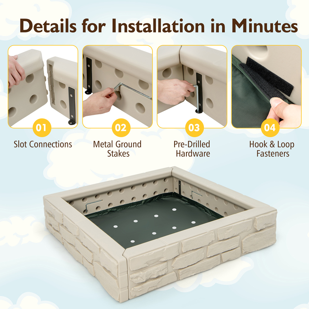 Costway White Sandbox with Cover and Bottom Liner Image 7