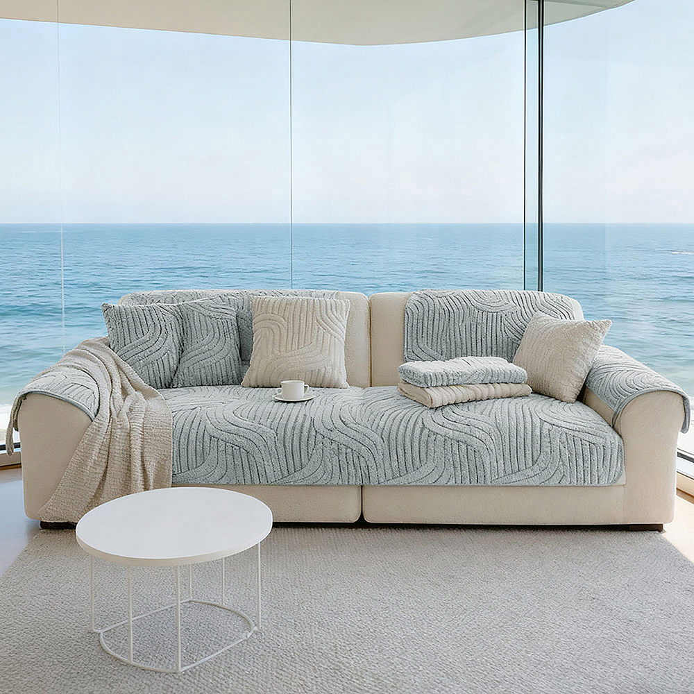 Living and Home 70 x 70cm Light Grey Minimalist Wavy Geometric Non-Slip Sofa Mat Image 2