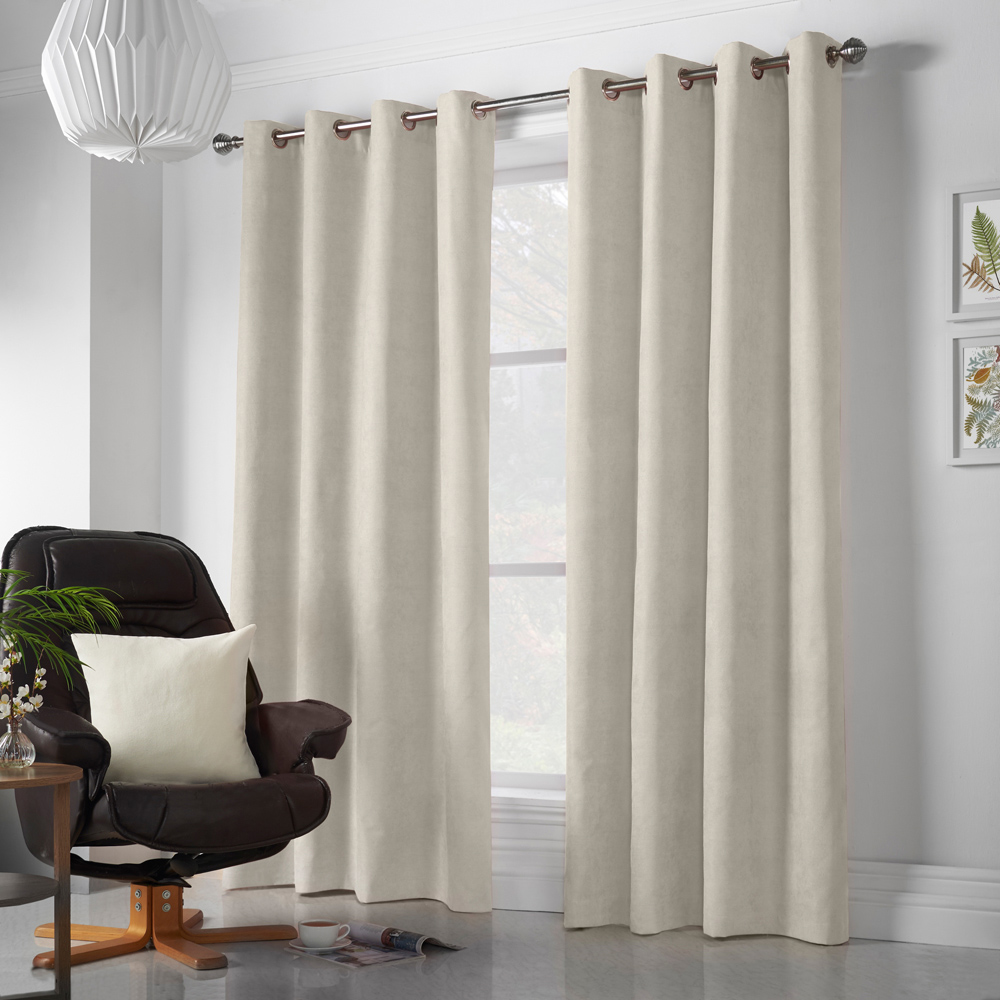 Alan Symonds Cream Velvet Chenille Ring Top Eyelet Curtains 142 x 229cm Image 3