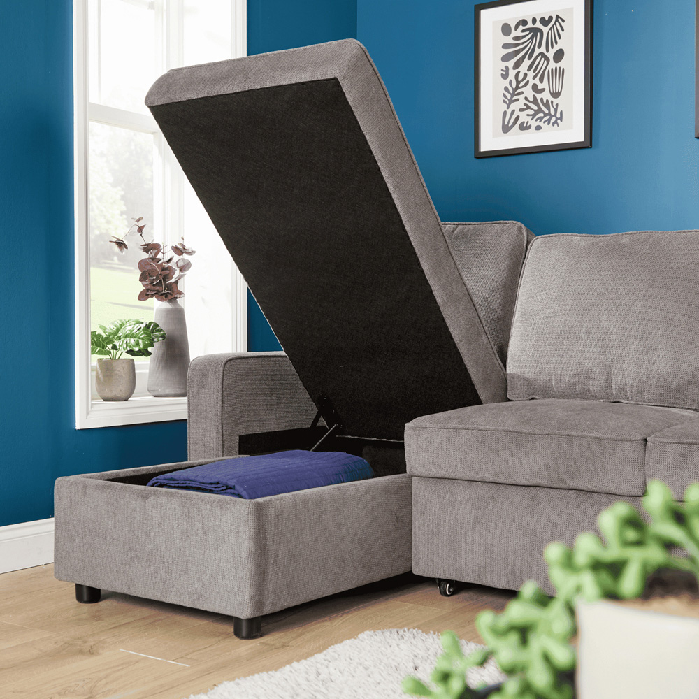Home Source Kingston Grey Sectional Upholstered Corner Sofa with Pull Out Bed Image 7
