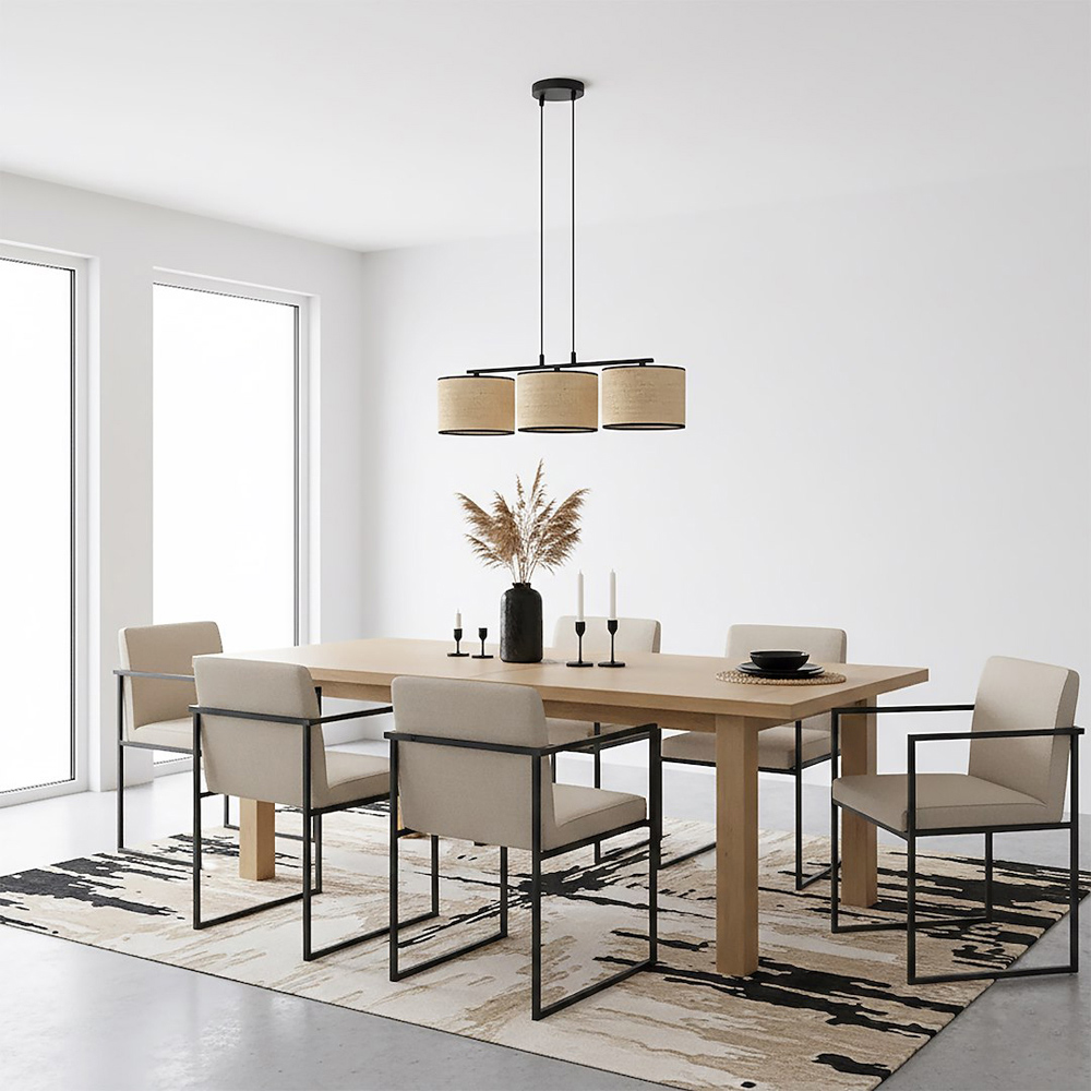 Emibig Eco 3 Light Rattan Cylindrical Shade Black E27 Ceiling Pendant Light Image 6