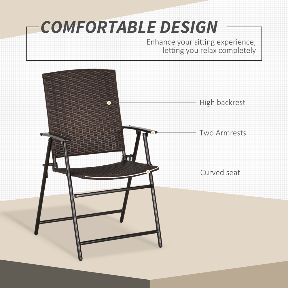 Outsunny Set of 2 Brown Rattan Folding Garden Chair Image 5