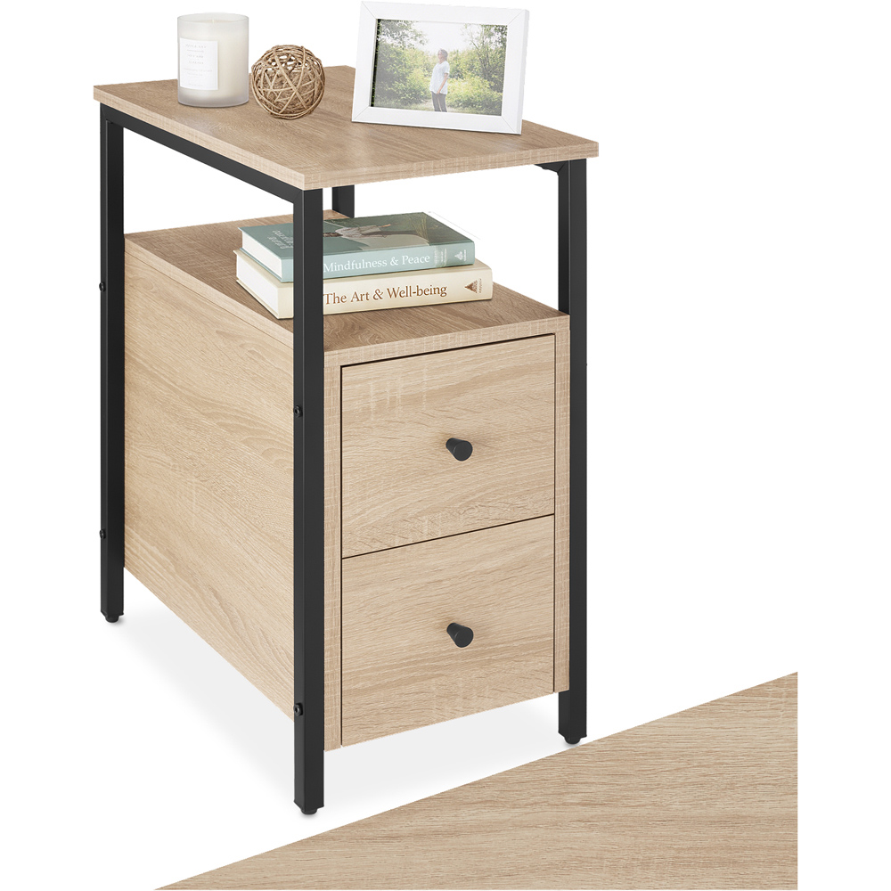 tectake Tullamore 2 Drawer Light Sonoma Oak Bedside Table Image 2