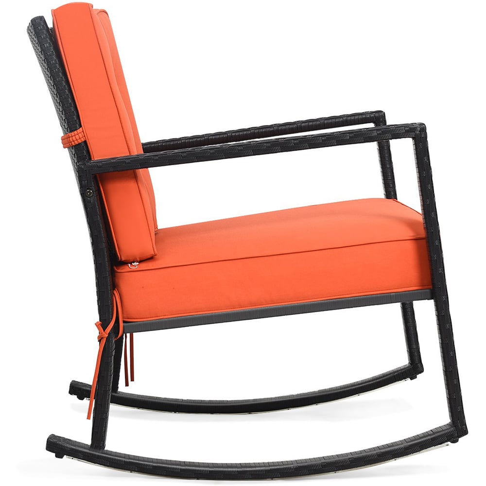 Costway Orange Outdoor Wicker Rocking Chair Image 4