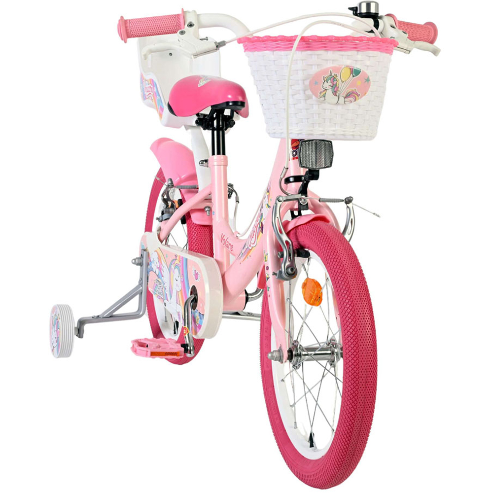 Volare Unicorn Kids 16 inch Pink Bike with Stabilisers Doll Seat and Basket Image 2