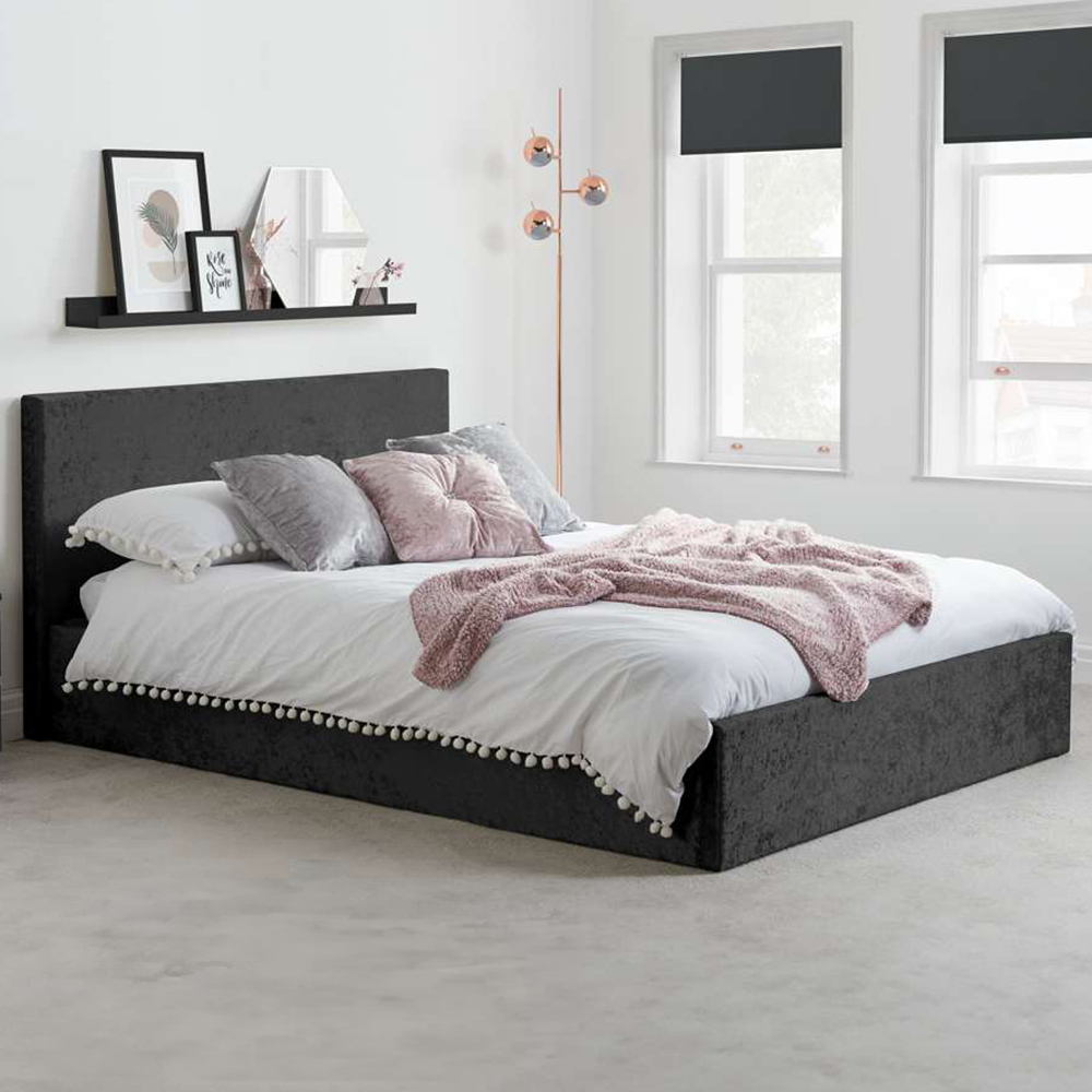 Berlin Small Double Black Crushed Velvet Ottoman Bed Image 1