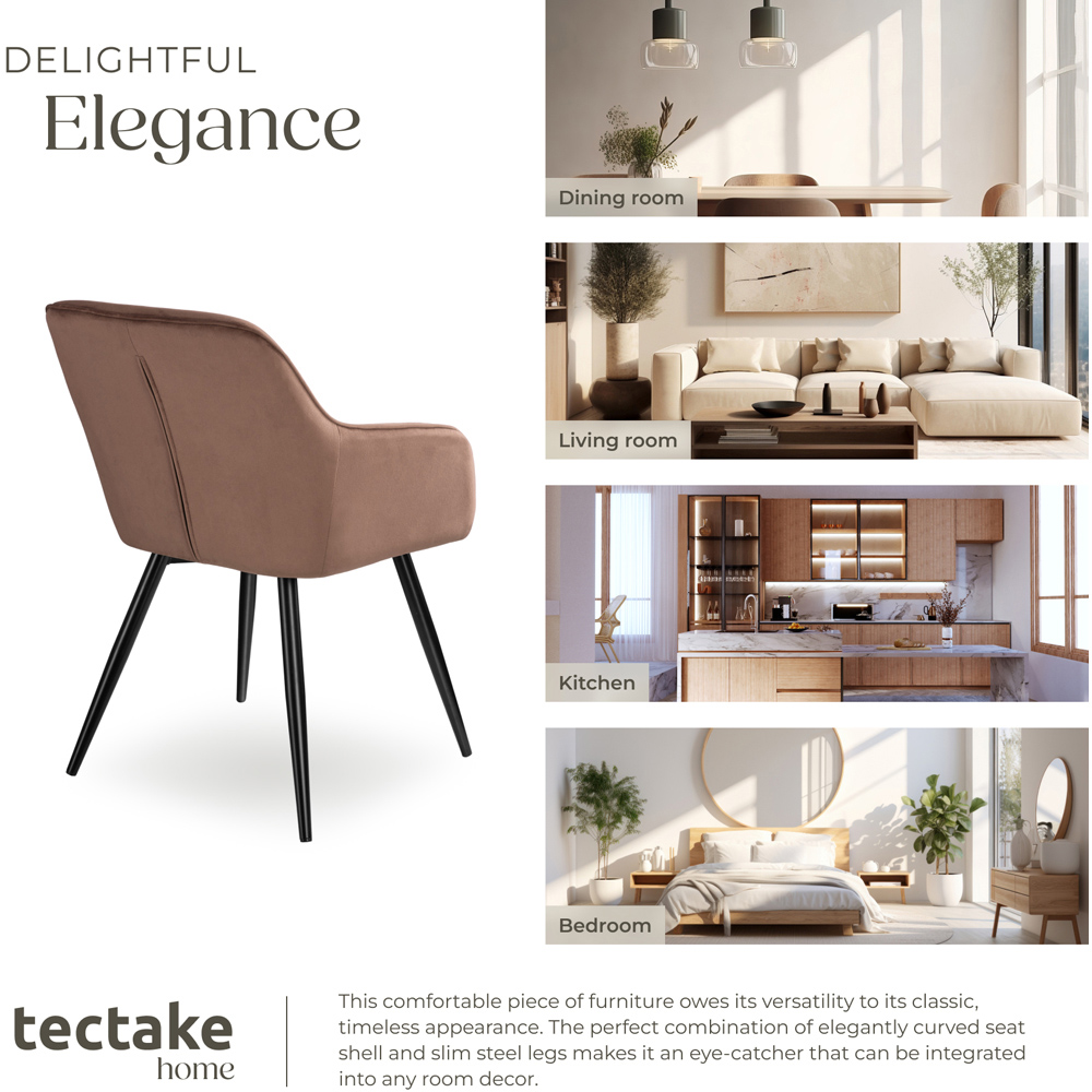 tectake Marilyn Set of 2 Brown and Black Velvet Look Padded Dining Chairs Image 6