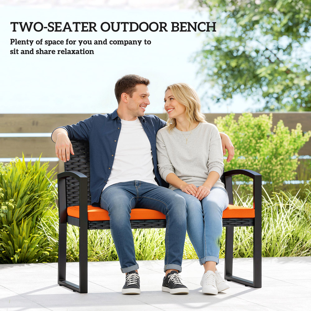 Outsunny 2 Seater Orange Resin Wicker Rattan Garden Bench with Cushion Image 7