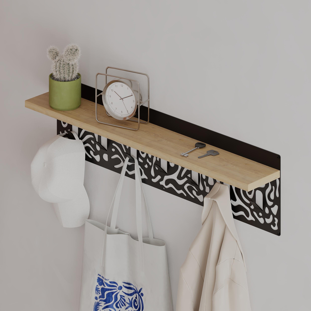 Decortie Novo Single Shelf Sapphire Oak Coat Hanger with Seven Hooks Image 2