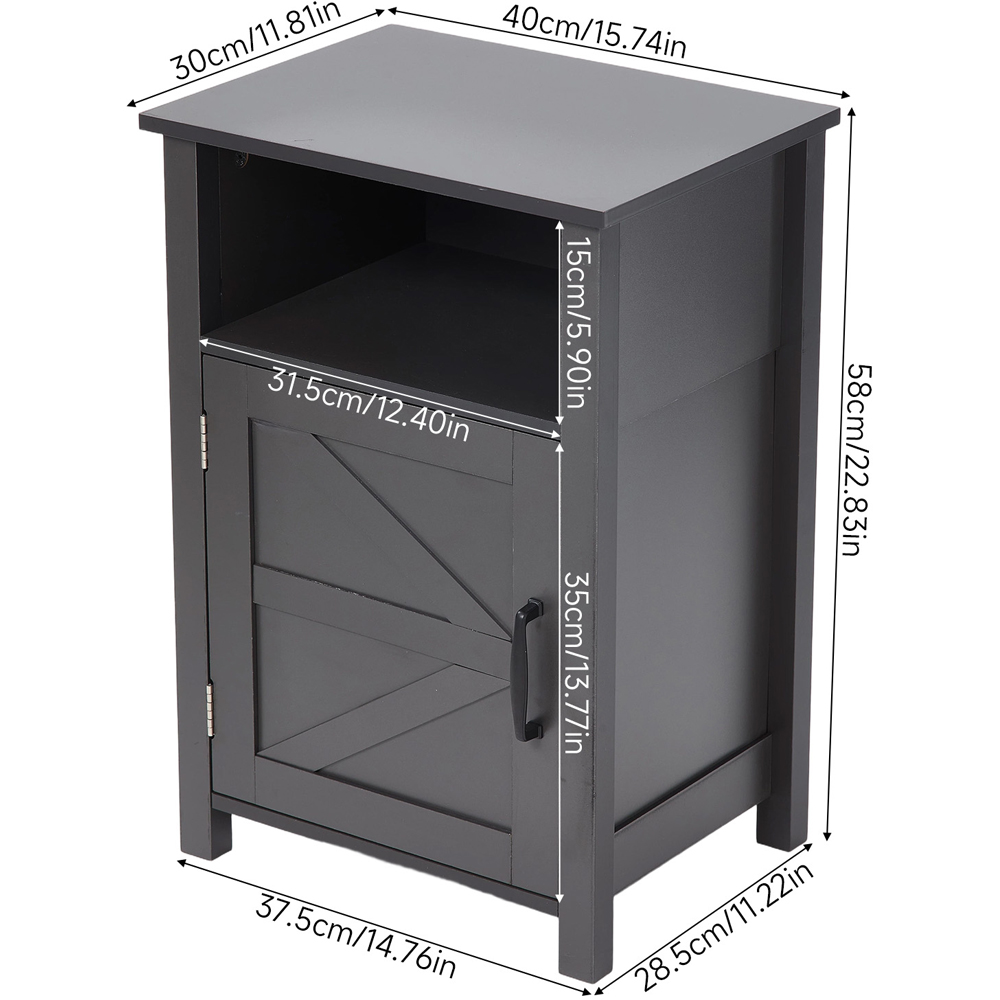 Living and Home Single Door Single Shelf Grey Bedside Table Image 9
