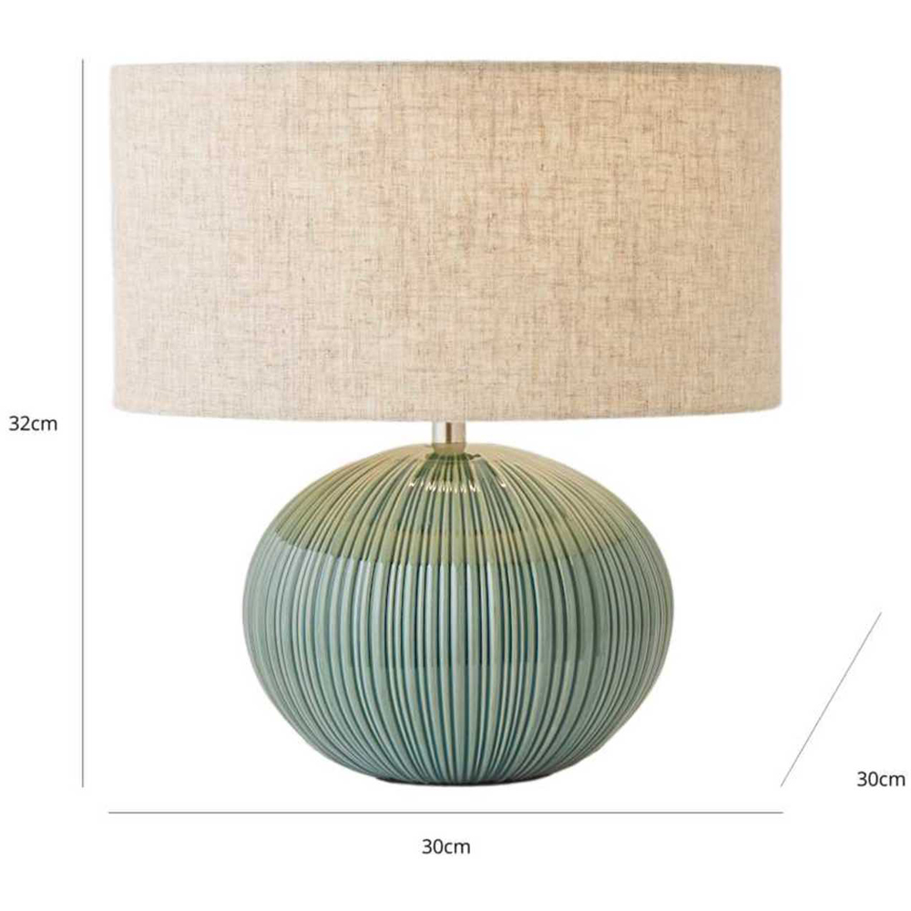 ValueLights Rebecca Linen Shade Green Ribbed Ceramic Table Lamp with Bulb Image 8