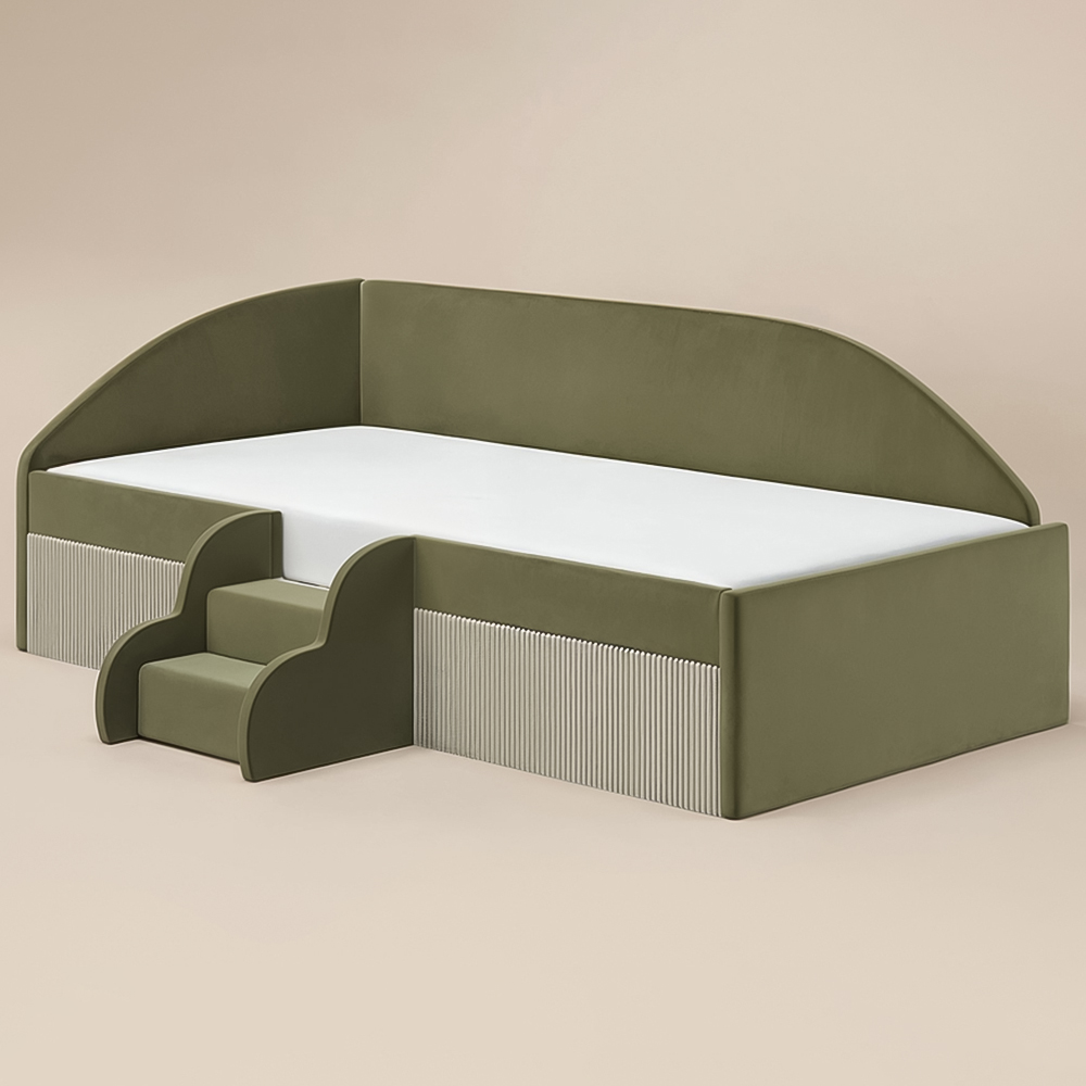 Flair Aviana Olive Green and Beige Velvet and Cord Low Sleeper Bed Image 2