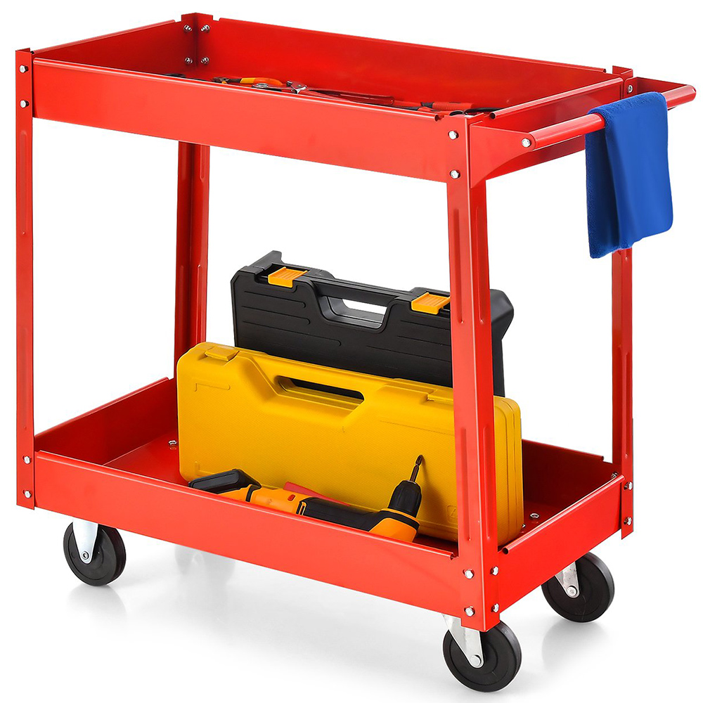 Costway 2 Shelf Red Tool Trolley with Wheels Image 3