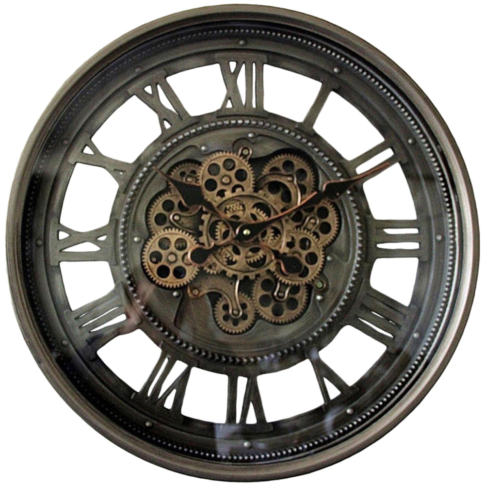 Acacia Home Grey Gear Round Wall Clock 60cm Image 1