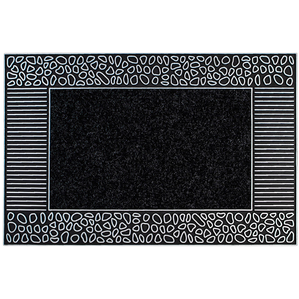 JVL Rico Silver Black Pebbles Metallic PVC Door Mat 45 x 75cm Image 1