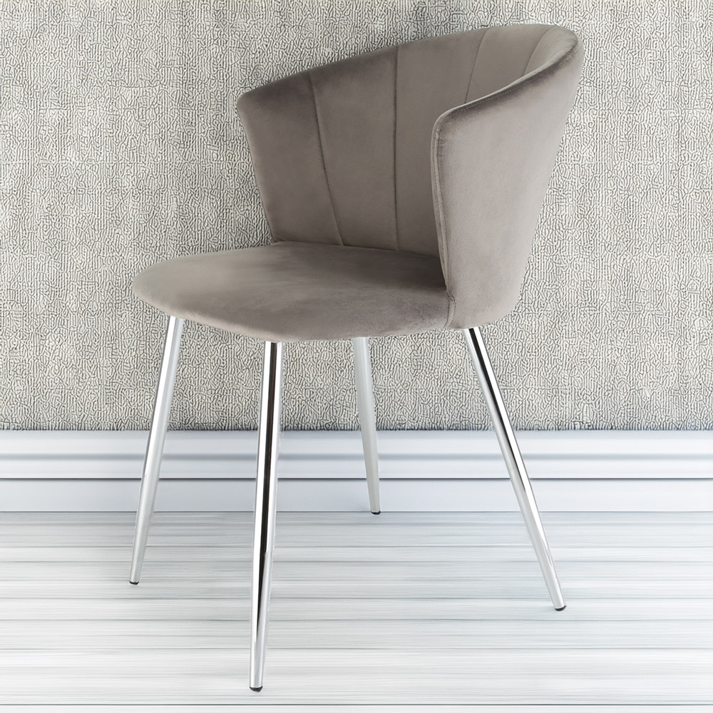 Ella Dining Accent Chair Velvet Upholstery - Grey (Silver Legs) Image 1