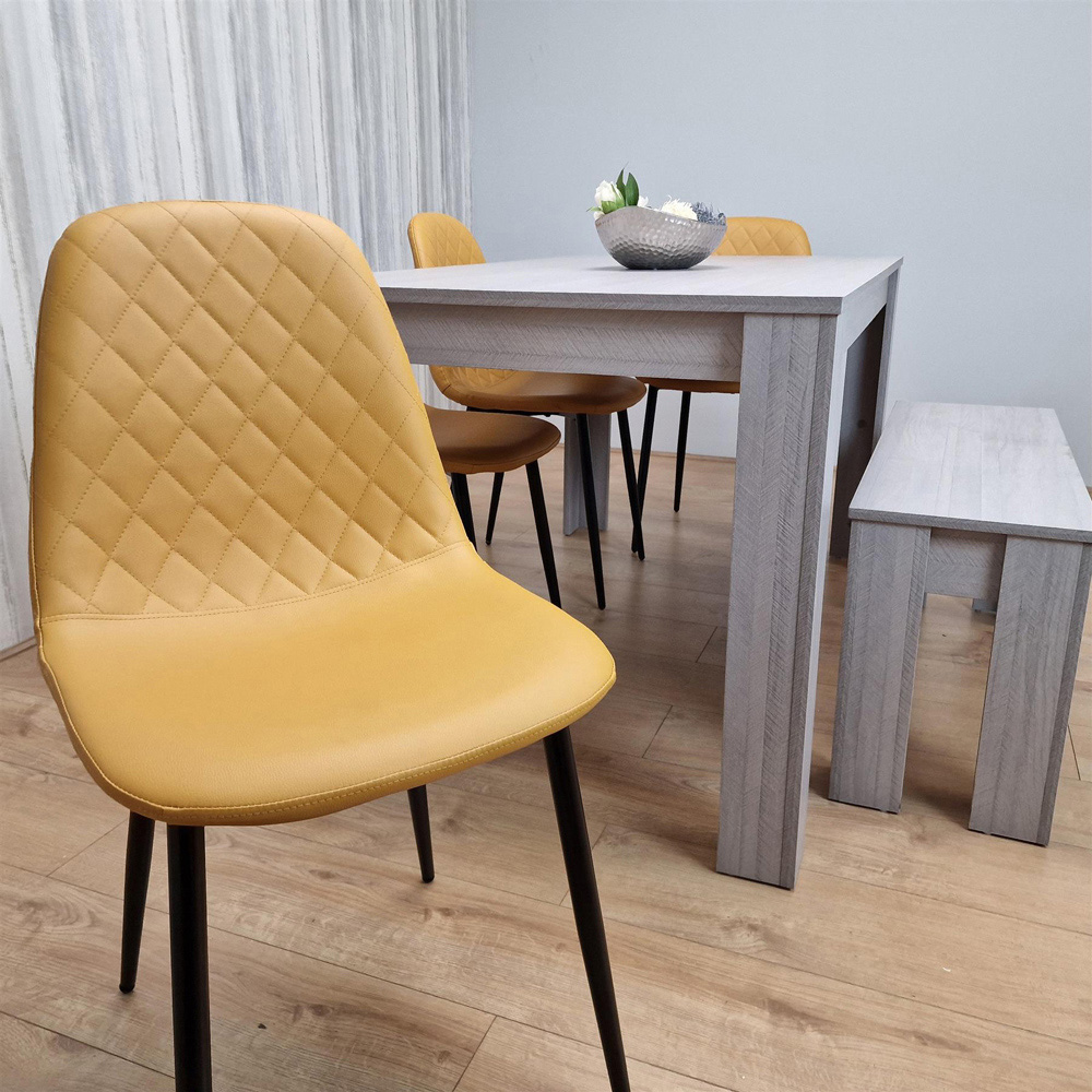 Kosy Koala 6 Seater Faux Leather Dining Bench Set Grey and Mustard Image 5
