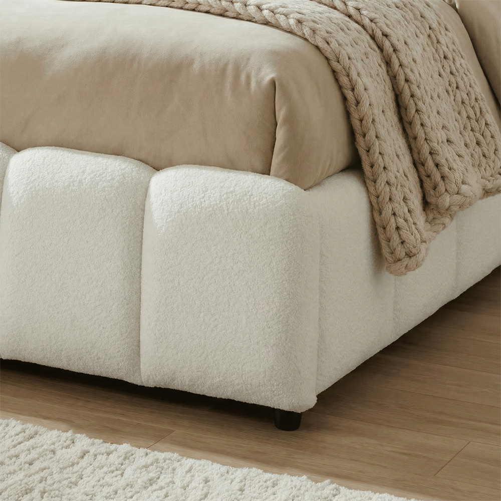 Home Source Bubble Double White Textured Velvet Lift-Up Ottoman Bed with Fluted Headboard Image 3