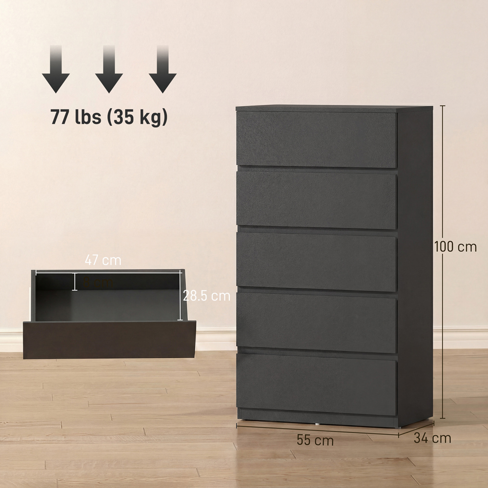 Portland 5 Drawer Black Chest of Drawers Image 9