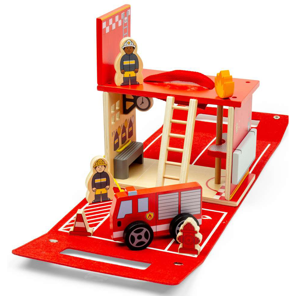Bigjigs Toys Kids Fire Station On The Go Portable Playset 8 Piece Image 6